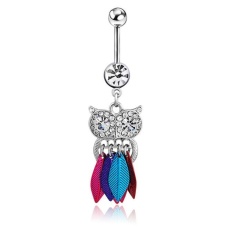 1PC Crystal Owl Dangle Belly Button Bar Navel Ring Body Piercing Jewelry MR - intl