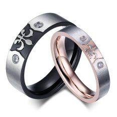 1 PC (TIDAK 1 Pair) Fashion Titanium Steel Pasangan Hati Cincin untuk Pecinta Cincin Kawin Pertunangan Cincin Berlian Crystal Anniversary Hadiah (Hitam untuk Pria Emas untuk Wanita) -Intl