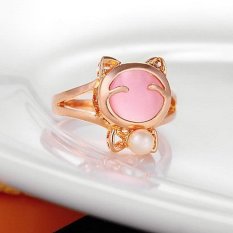 1 Buah Cantik Wanita Gadis Kucing Lucky Number Nada Emas Perhiasan Cincin Batu Permata Mata Kucing Berwarna Merah Muda HPX