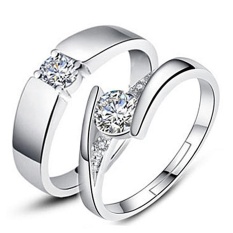 2 Pcs Disesuaikan Cincin Pasangan Cincin Jewellry 925 Perak Adjustable Pecinta Cincin E007-Intl