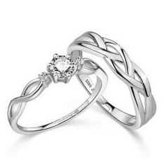 2 Pcs Disesuaikan Cincin Pasangan Cincin Jewellry 925 Perak Adjustable Pecinta Cincin E028-Intl
