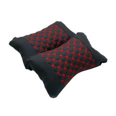 2 pcs Aksesoris Mobil Bantal Kepala Jok Leher Mobil Model Kulit Benang Merah Asesoris Mobil Avanza Xpander Calya Innova Gran Max Pick Up Brio Satya Sigra Xenia Rush Carry Ertiga HR-V Ayla Terios Agya Ignis Mobilio APV
