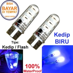 2 Pcs Led Tipe: Flash Kedip Gel / Jelly / Silicone Super Bright Soket T10 Bisa Untuk Senja atau Lampu Stop Vario 125/150 - Biru