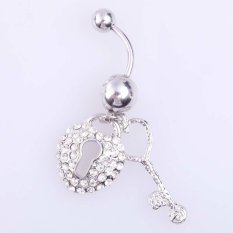 2 Piece Heart Open Key Liontin Cincin Pusar Wanita Crystal Perhiasan (Silver)?