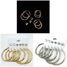 2 Sets (6 Pairs/set) Warna Emas/Perak Hoop Anting-Anting Giwang Telinga-Intl