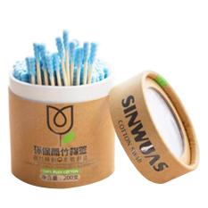 200 Pcs Kayu Tongkat Spiral Swab Ganda Kepala Sekrup Katun Bud Telinga Swabs Membuat Hingga Katun Swabs Spesifikasi: 200 Pack