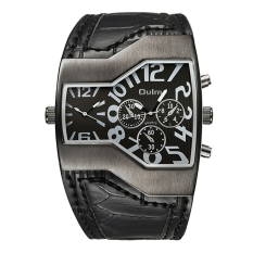 2016 Kualitas Tinggi Oulm HP1220 Mode untuk Pria Individualitas Kuarsa Tali Kulit Jam Tangan (Hitam)