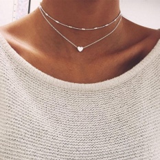 Mode 2017 Hati Cinta Choker Dua Lapis Kalung Gold Rantai Manik-manik Perak Wanita Menawan Perhiasan Hadiah Perak-Intl