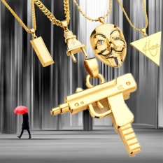 2017 Pria Baru Punk Masker Plug Liontin Kalung Emas Perak Bar Hip Hop Perhiasan Emas-Intl