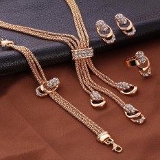 2017 Baru Grosir Mawar Emas Warna Perhiasan Set Trendi Panjang Kalung Liontin Jelas Austria Kristal Anting-anting Pernikahan Perhiasan Set-Intl