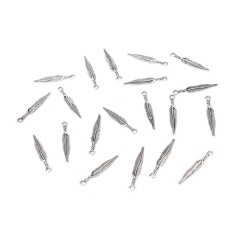 20 Pcs Grosir Perak Tibet Panjang Bulu Daun Bentuk Hiasan Liontin Silver-Intl