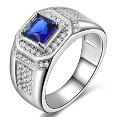 2.2ct Baru Modis Perhiasan Biru/Zirkon Batu Platinum Disepuh Pernikahan Lingkaran Hadiah Ukuran 7 To 15 # GQ030- internasional