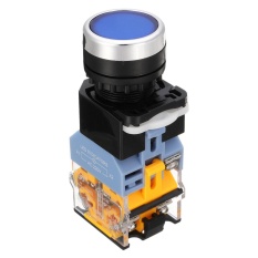 22mm NO + NC START STOP DPST Latching Push Button Switch SelfLock Control AC 220 V (Biru) -Intl