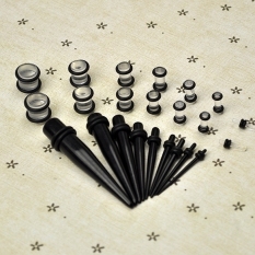 23 buah telinga lancip + steker Kit 14g - 00g 1,6 mm-10 mm diukur menggunakan mesin Expander mengatur tandu (hitam) - International