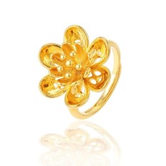 24 K Berlapis Emas Cincin Kasual Sederhana Flower Adjustable Cincin Hadiah Perhiasan untuk Wanita Pesta Club Cincin Emas Korea- INTL