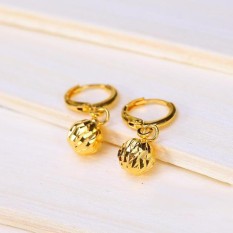 24 K Emas Disepuh Manik-manik Bulat Bentuk Anting-anting Eardrops Fashion Perhiasan Sederhana For Perempuan Emas Korea Anting Anting