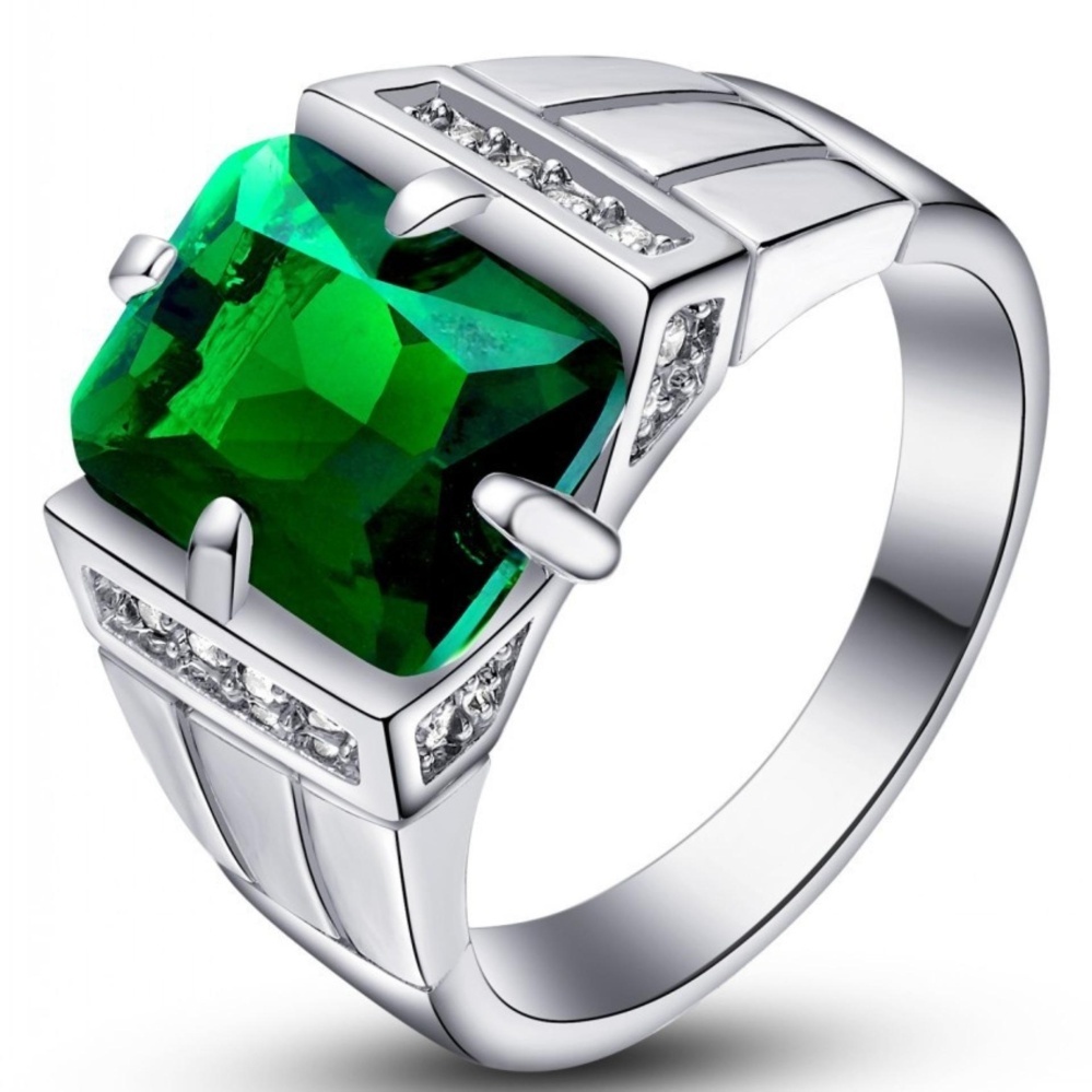 2.7ct Baru Fashion Perhiasan Hijau/ZIRCON BATU Platinum Disepuh Wedding Ring Hadiah Ukuran 7 untuk 15 # GQ538- INTL