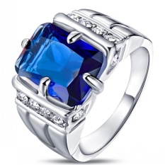2.7ct Baru Fashion Perhiasan Navy BLUE/ZIRCON BATU Platinum Disepuh Wedding Ring Hadiah Ukuran 7 untuk 15 # GQ238 -Intl