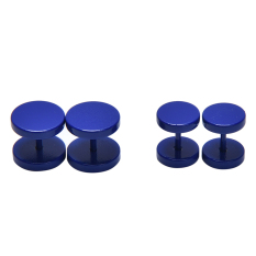 2 Pcs Charm Unisex Mens Barbell Punk Gothic Stainless Steel Ear STUDS Earrings Biru Tua 8mm
