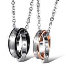 2 buah Fashion beberapa baja Titanium rantai kalung berlian imitasi