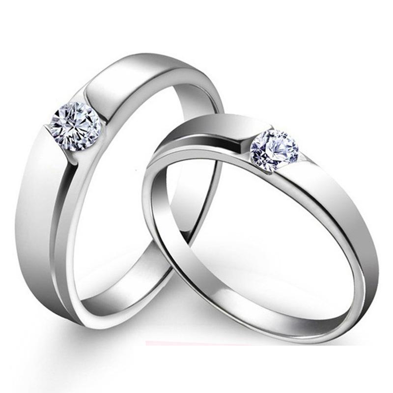 2 Pcs Pecinta Cincin Romantis Jewellry Cincin Yang Dapat Disesuaikan 925 Silver Couple Ring E030-Intl