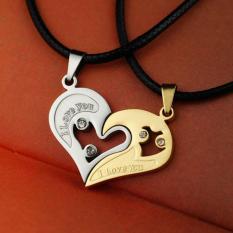 2 Buah Kalung Pria Wanita Pasangan Kekasih Yang I Love You Bentuk Jantung Pasangan Rantai Permata Putih Emas