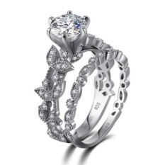 2 Pcs/set Daun Unik Desain 925 Sterling Perak Putih Safir Berlian Pernikahan Cincin Pertunangan Set-Internasional