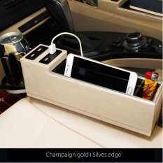 2X 4-USB Charger PU Kulit Hitam Mobil Penangkap Antara Kursi Lemari Penyimpanan Box-Intl