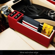 2X 4-USB Charger PU Kulit Hitam Mobil Penangkap Antara Kursi Lemari Penyimpanan Box-Intl