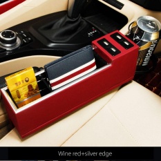 2X 4-USB Charger PU Kulit Hitam Mobil Penangkap Antara Kursi Lemari Penyimpanan Box-Intl