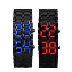 2X Lava Gaya Iron Samurai Hitam Gelang LED Terinspirasi Jepang Jam Tangan Merah/Biru-Internasional