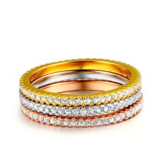 3 Pcs Lingkaran Set Penuh Berlian Cincin Perhiasan Hadiah untuk Wanita-Internasional