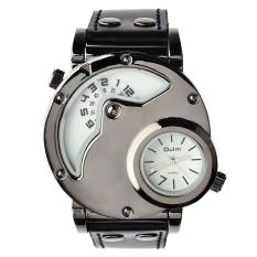 360 WISH Oulm Ukuran Besar Militer Pria Multi Zona Waktu 2 Lonceng Jam Tangan Kulit Olahraga Lari Analog HP9591