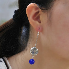 400B Asli Batu Akik Biru Perak Anting
