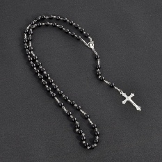 4 Ever Rosario Manik-manik Perawan Maria Yesus Cross Pendant Kalung Pakaian Rantai Kalung Hadiah 6 Warna-Hitam-Intl