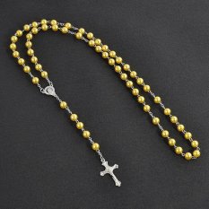4 Ever Rosario Manik-manik Perawan Maria Yesus Cross Pendant Kalung Pakaian Rantai Kalung Hadiah 6 Warna-Kuning-Intl