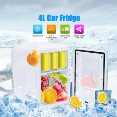 4L Car Mini Fridge Pink Blue White Car Fridge 12V Freezer CoolerWarmer Heating Food Electric Portable Icebox Travel RefrigeratorBox ABS No Compressor Kulkas Mobil Peti Sejuk Kereta - intl