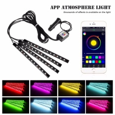 4 Pcs Bluetooth 3 D Kontrol Telepon Mobil Interior RGB Strip Light FlexibleAtmosphere Lampu Kit Kaki Lampu Dekoratif Android IOS Control MCC270 -Intl