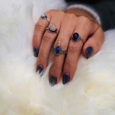 4 Pcs/set Wanita Bohemian Antik Perak Stack Cincin Di Atas Buku Cincin Biru Set-Internasional