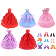 5 Pcs Fairy Gadis Boneka Mainan Pernikahan Partai Renda Gaun Gaun Pakaian Boneka + 10 Pair Sepatu Set Aksesoris untuk Barbie Mainan Anak Gadis Ulang Tahun Hadiah Acak Yang