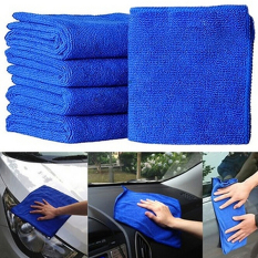 5 buah 30 cm x 30 cm lembut biru handuk Microfiber pembersihan kering bersih cuci mobil otomatis kain biru - International
