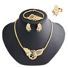 5 Buah Mode Set Perhiasan Paduan Emas Mutiara Berlian Imitasi Antik Bunga Liontin Kalung Gelang Anting Cincin Hadiah Pesta For Wanita