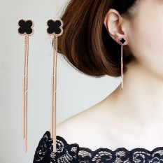925 Anting Perak Harajuku Wanita Panjang Tassel Clover Ear Wire Earrings Earrings Sederhana Angin Kepribadian Di Hong Kong-Intl