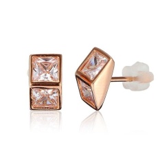 925 Silver Needle Segitiga Zircon Crystal Ear Stud Earrings Wanita Perhiasan Merah Muda Emas-Intl
