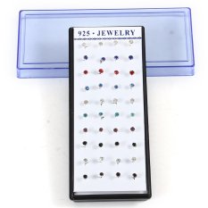 925 Sterling 40 PCS Warna Campuran Kristal Telinga Stud Perhiasan Perak Earrings Di Kotak