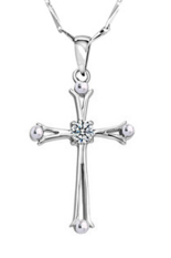 925 Sterling Silver Cross Crystal Rantai Kalung Perak Pendant Wanita Perhiasan