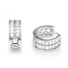 925 Sterling Silver Cubic Zirconia CZ Channel-Set Hoop Huggie Earrings - intl