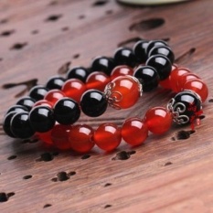 925 sterling silver natural red and black agate bracelet braceletsmen and women couple models jewelry gift Benming shipped toflourish - Black Onyx 10MM - intl