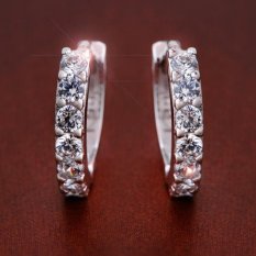 925 Sterling Perak Tindik Anting-anting Berlian Imitasi Cincin Diamond