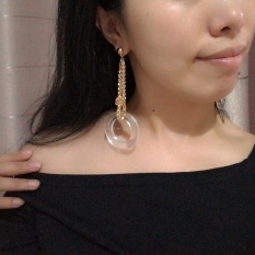 A182 Rumbai Transparan Bulat Panjang Anting Jepit Tanpa Tindik Anting